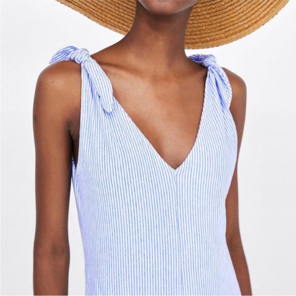 Zara Blue and White Striped Bodysuit Size Small